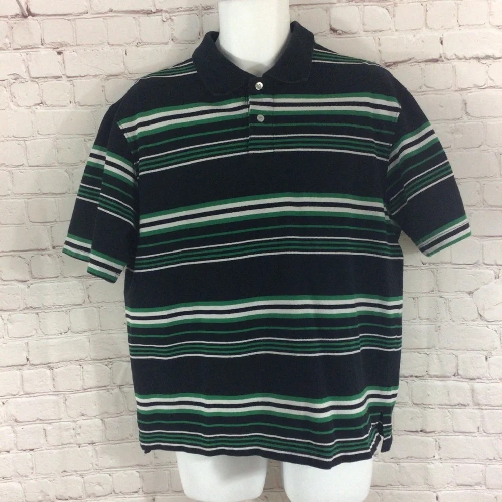 Vintage Bugle Boy Striped Short Sleeve Polo Shirt Size Large